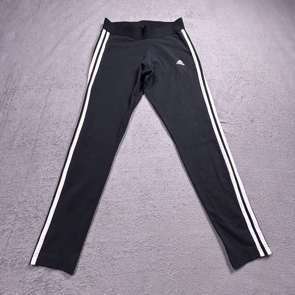 Adidas Leggings Womens Medium Black 3-Stripe Activewear Stretch Workout Pants